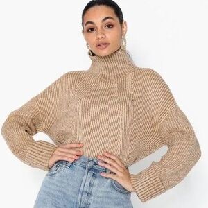 Topshop Ribbed Chunky Knit Wide Sleeve Mock Neck Oversized Sweater Size 4/small